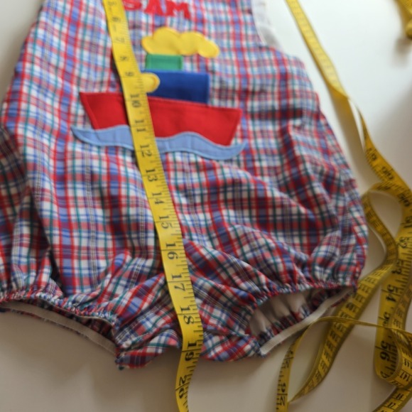 Kelly's Kids Monogrammed Sam Plaid Romper Boat Applique Size 3 Vintage One Piece - Picture 8 of 9